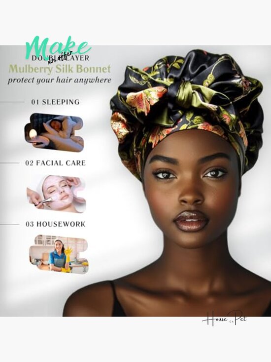 Pure Silk Hair Bonnet Reversible Wonder Loop Mulberry Silk for Curly Hair with main image 7